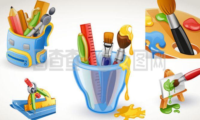 書包調(diào)色盤等學(xué)生卡通用品矢量素材